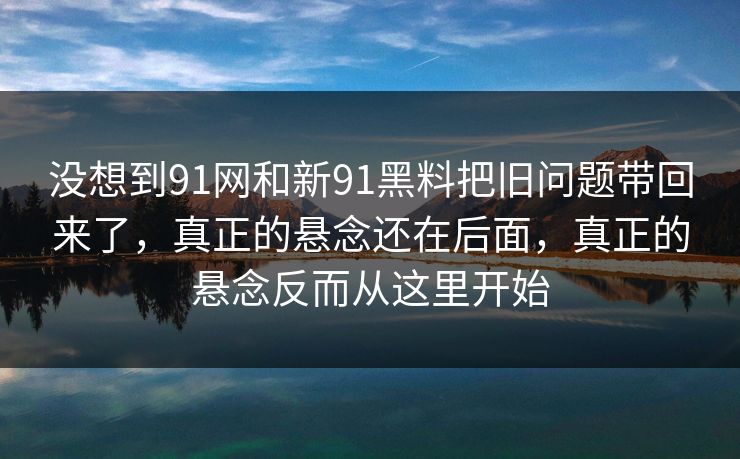 没想到91网和新91黑料把旧问题带回来了，真正的悬念还在后面，真正的悬念反而从这里开始