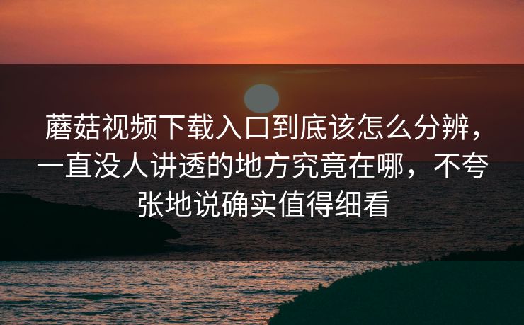 蘑菇视频下载入口到底该怎么分辨，一直没人讲透的地方究竟在哪，不夸张地说确实值得细看
